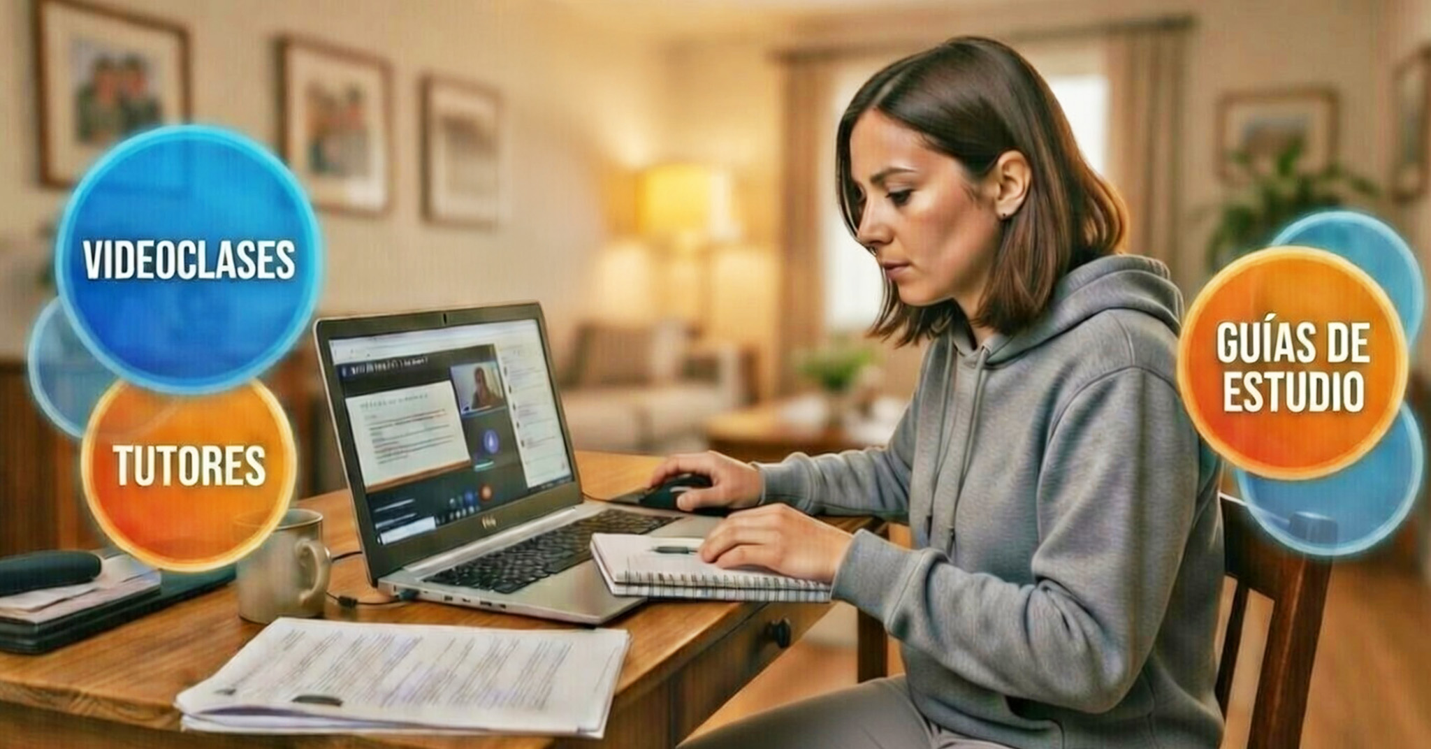 mujer estudiando a distancia el secundario para adultos